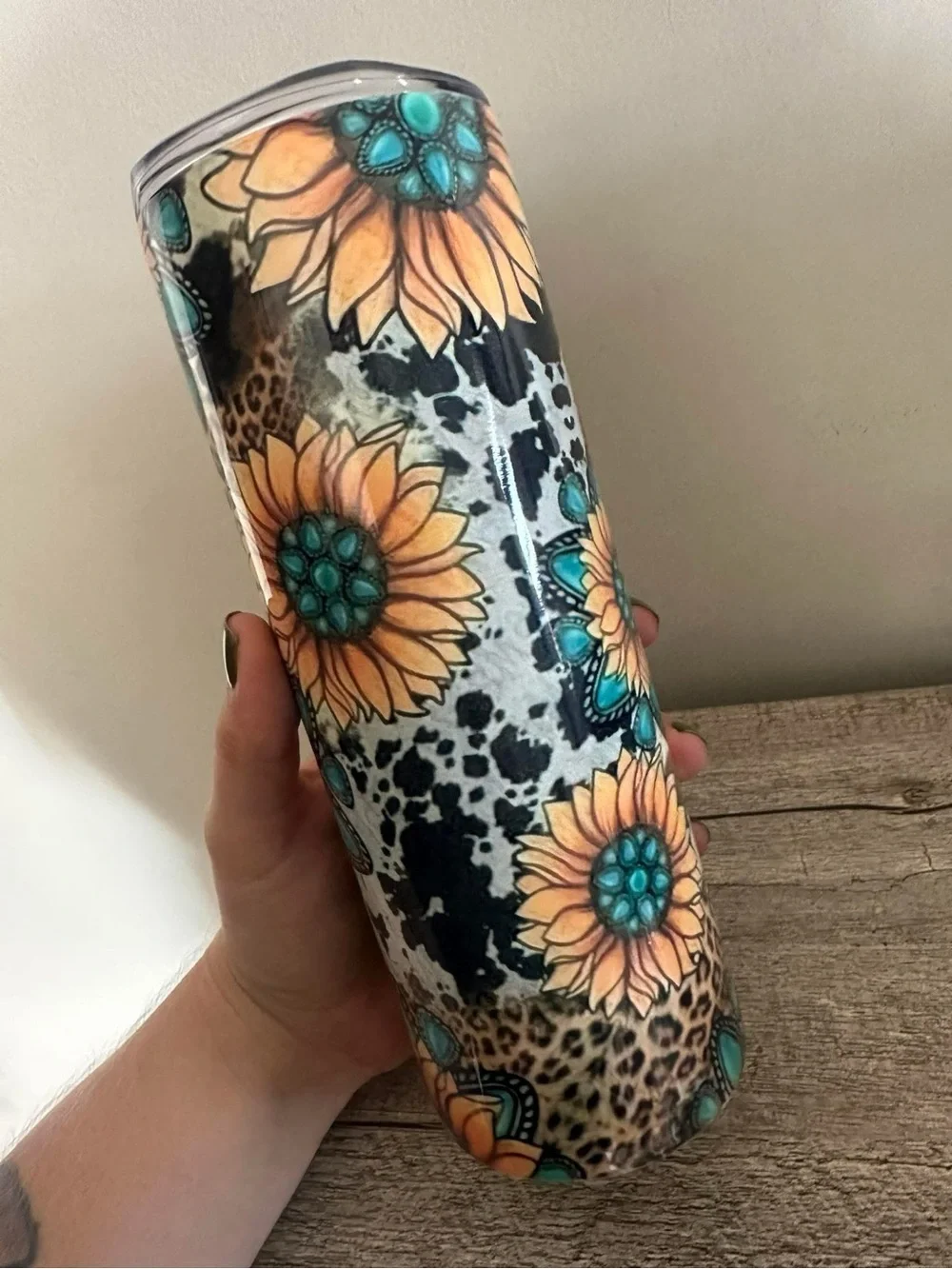 Sunflower Pattern Insulated Tumbler - Orange & Teal